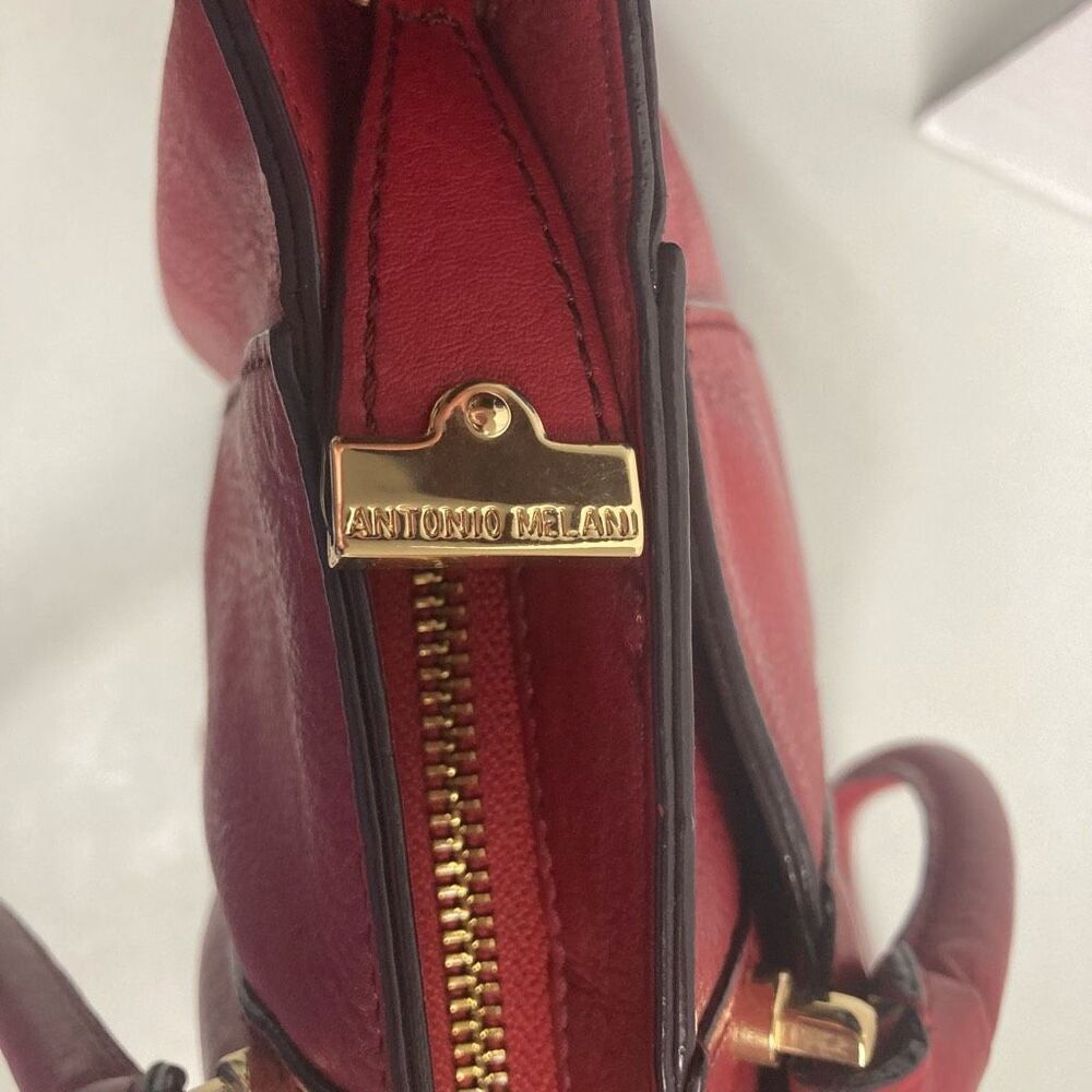 ANTONIO MELANI Women’s Red Leather‎ Tote Handbag Work Computer Bag 13.5X5X11.5 - Picture 8 of 12